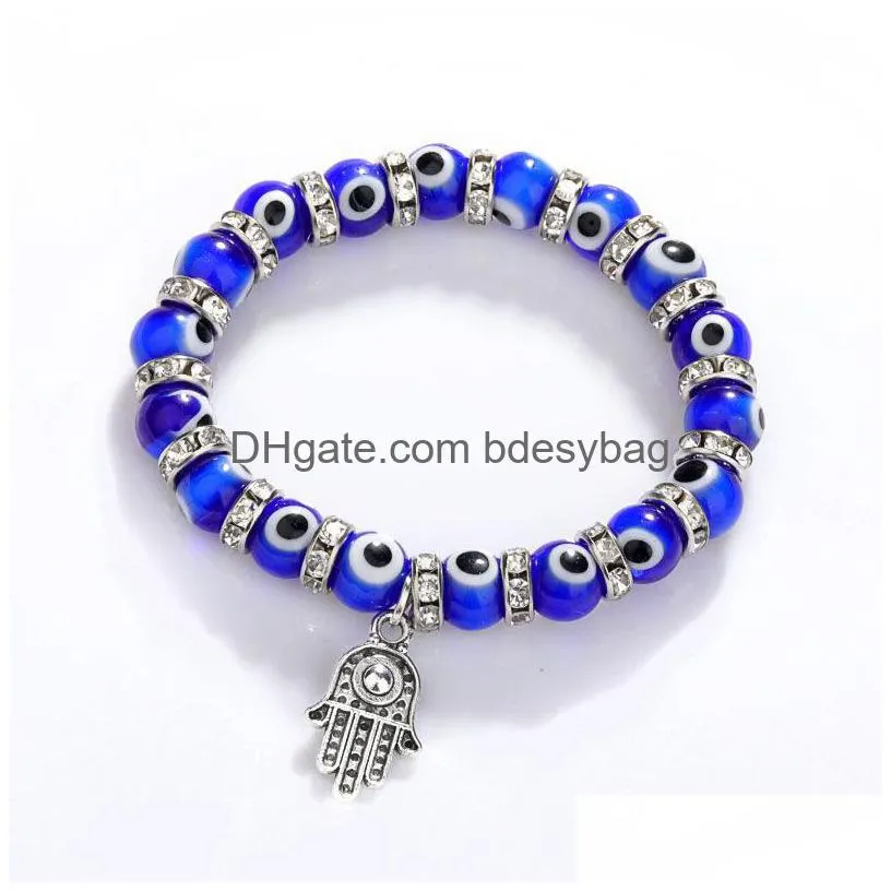 Beaded Hand Evil Blue Eye Charms Strand Bracelets Bangles Beads Turkish Pseras For Women Jewelry Wholesale Drop Delivery Jewelry Brace Dhvfe