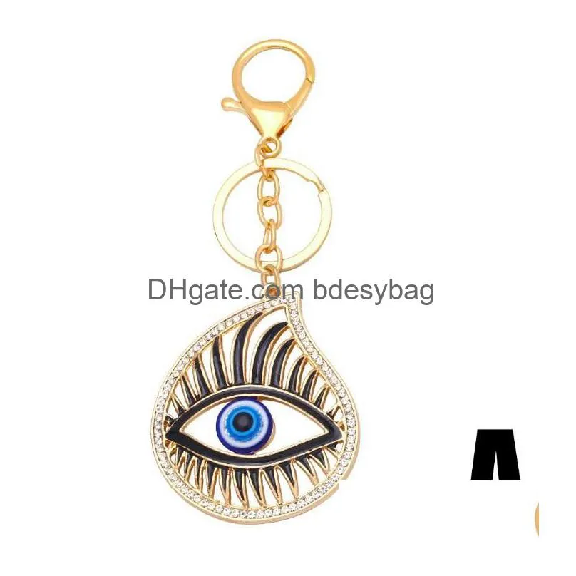Key Rings Color Rhinestone Evil Eye Key Rings Keychain Turkish Blue Eyes Charm Bag Pendant Keyring Holder Drop Delivery Jewelry Dh36B