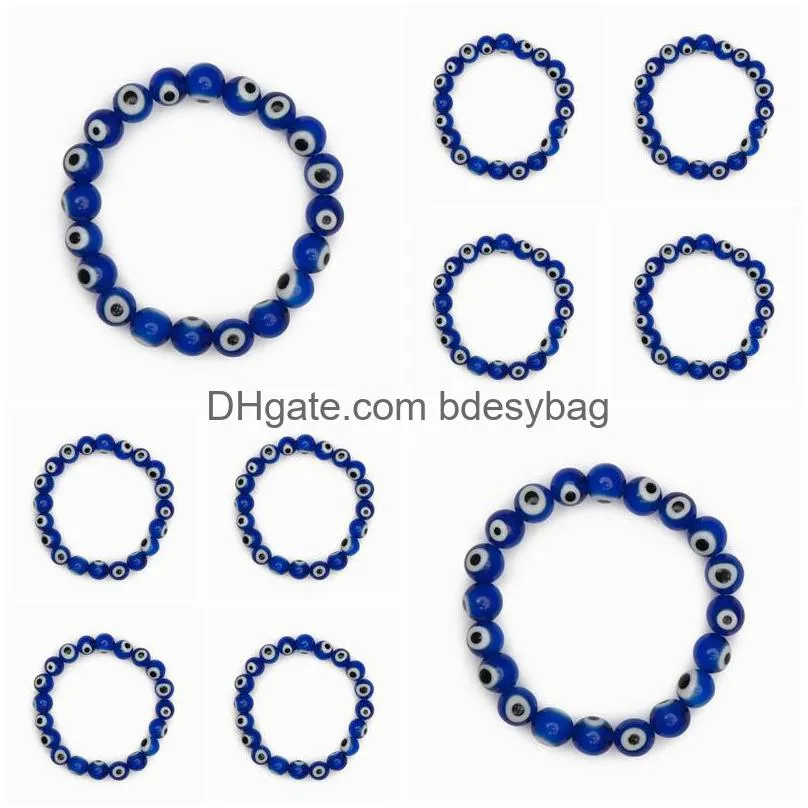 Beaded 200Pcs/Lot Glass Blue Evil Eye Beaded Bracelet Women Men Elastic Thread Stretch Greek Jewelry Drop Delivery Jewelry Bracelets Dhgrw