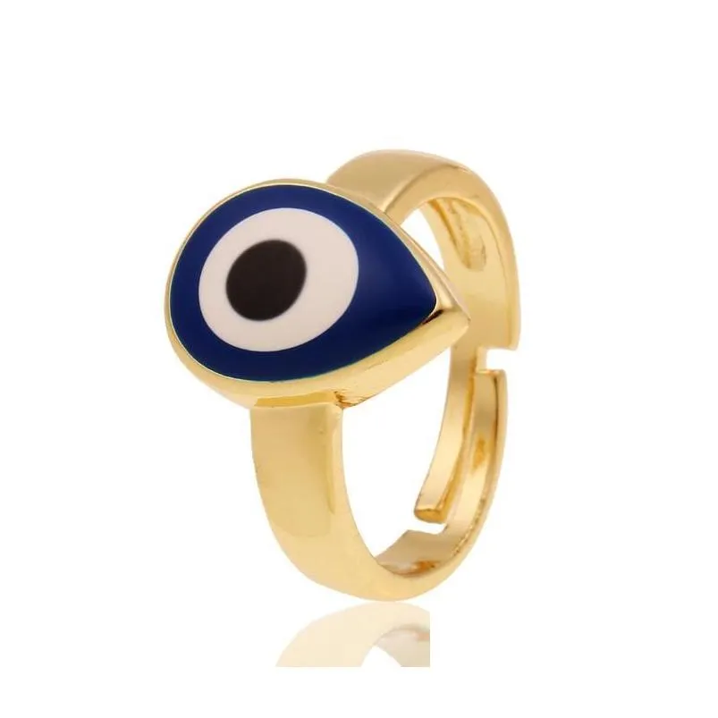 Band Rings Fashion Gold Evil Blue Eye Band Rings Adjustable Simple Style Tail Ring Copper Jewelry Gift For Men Drop Delivery Dhgarden Dhekw