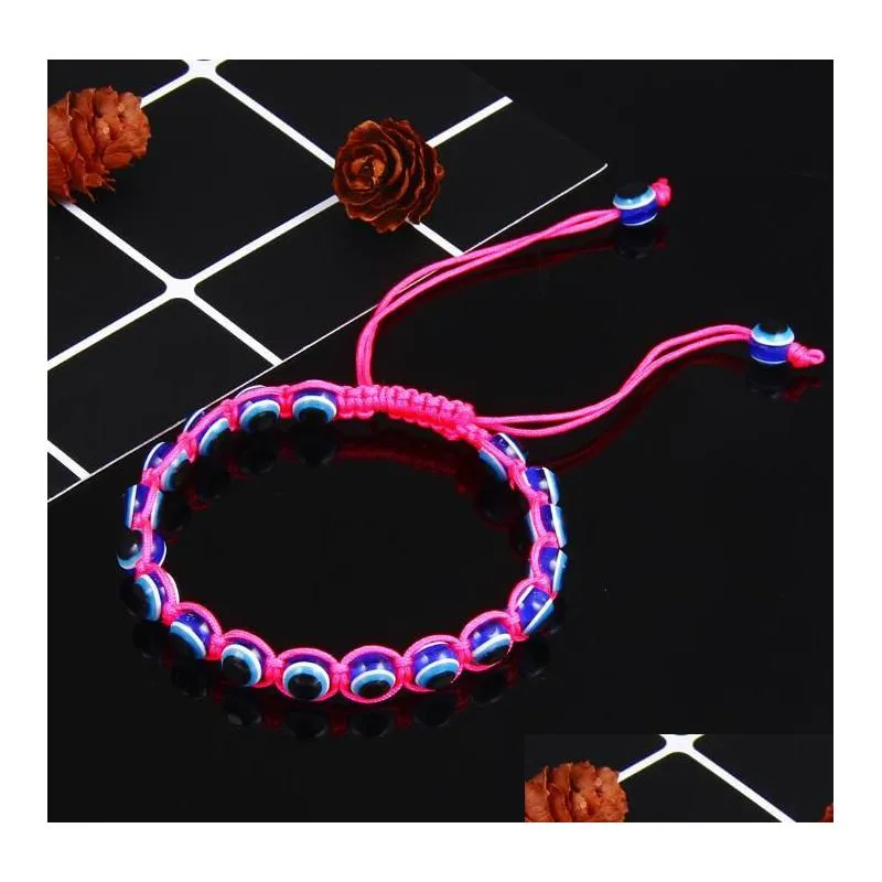 Beaded Handmade Beaded Strands Bracelets Turkey Blue Evil Eye Charm Bracelet For Women Braided String Rope Fatima Beads Chai Dhgarden Dhset