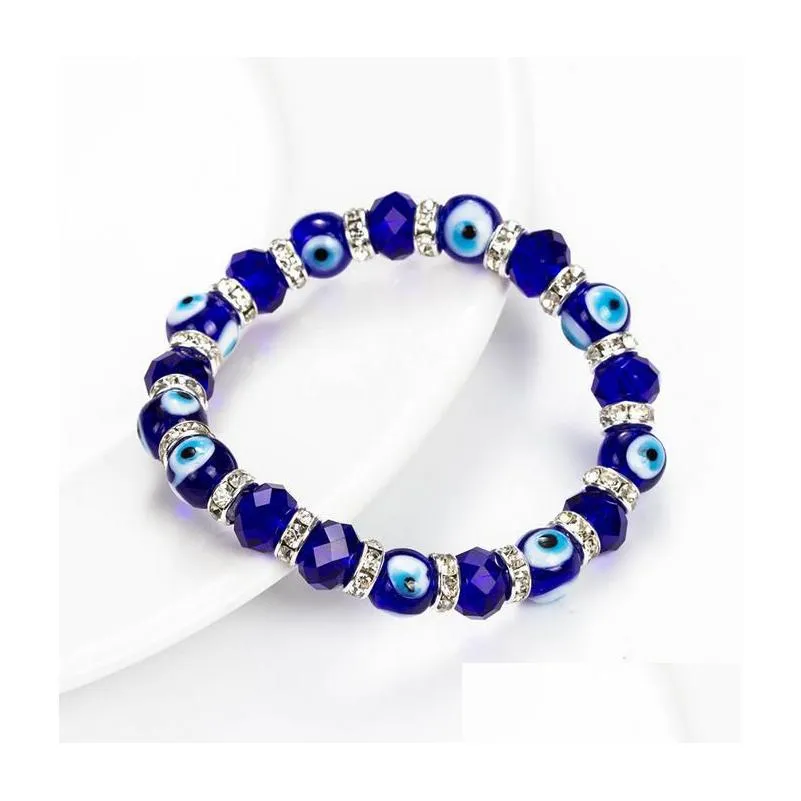 Beaded Blue Evil Eye Crystal Beaded Strands Elastic Bracelets Handmade Lucky Eyes Beads Bracelet Jewelry Drop Delivery Jewelr Dhgarden Dhyg5