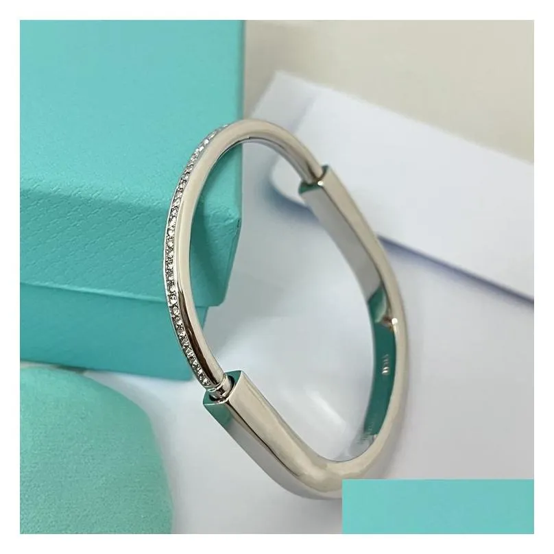 titanium steel bangle designer lock bracelet silver rose gold bracelets for women jewelry with velvet bag