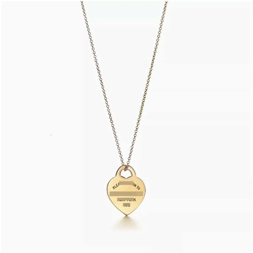Pendant Necklaces Ly Classic High Edition S925 Sterling Sier Double Heart Charm Drop Glue Set Diamond Plated Love Necklace Drop Delive Otai4