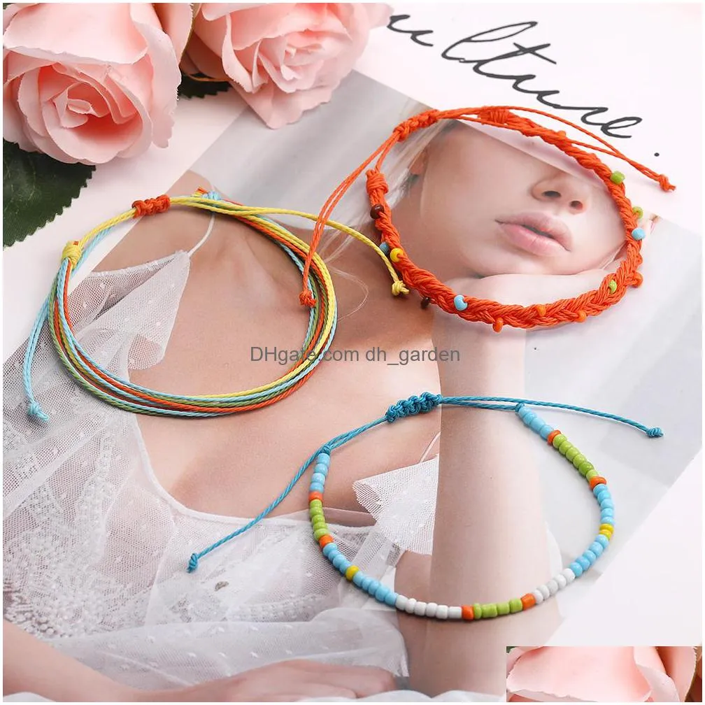 trendy 4mm rice beaded wax line pendant blacelet for women colorful small round bead bracelet adjust multilayer valentines day