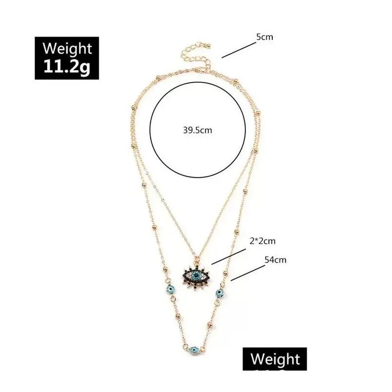 Pendant Necklaces Crystal Blue Evil Eye Pendent Necklace For Women 18K Gold Plated Double Layer Chain Lucky Charm Necklaces Dhgarden Dhx6H