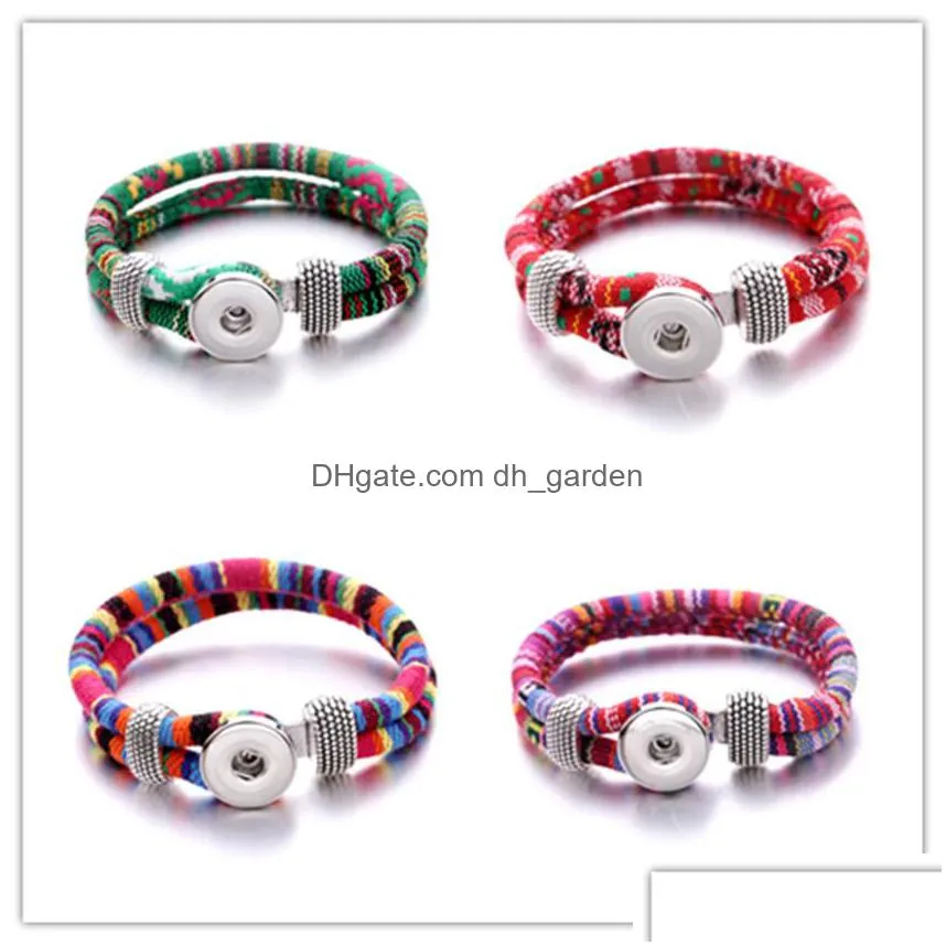 20pcs/lot new noosa 18mm handmade braided rope snap button bracelet bangles fit women diy fashion snap jewelry