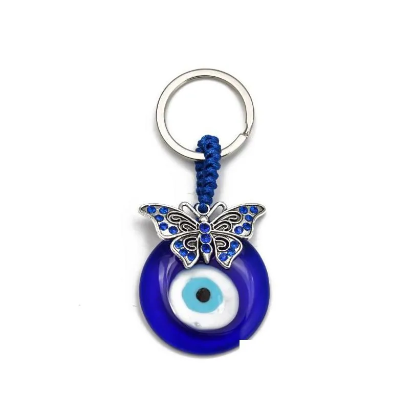 Key Rings Animal Butterfy Turtle Owl Palm Evil Eyes Key Rings Keychain Metal Keyring Glass Lucky Blue Eye Pendant Ornament K Dhgarden Dh45N