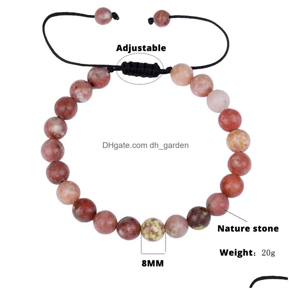 new arrival 8 mm nature stone bracelet for women men adjustable round shape agate stone black beads braided bracelet lucky jewelry
