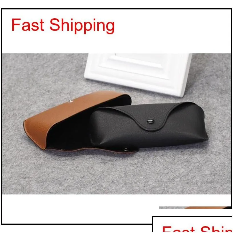 Wholesale Black Sun Glasses Case Retro Brown Leather Sunglasses Box Discount Cheap Fashion Eye Glasses Pouch Without Cleaning Cloth