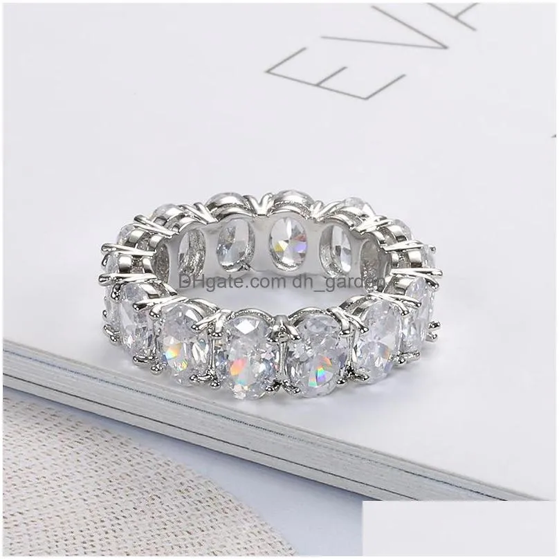 2020 hot 7mm copper inlaid zircon rings for women korean bright oval zircon gemstone eternity trendy engagement wedding rings jewelry