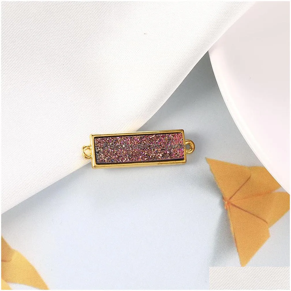 wholesale rectangle drusy druzy resin good quality pendant gold crystal for bangle bracelet necklace diy making jwerly for womeny