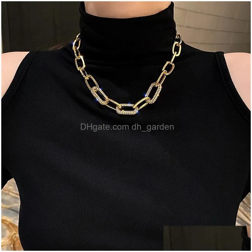 punk chunky thick stainless steel chain choker necklace goth gothic printed short clavicle necklaces collar jewelry