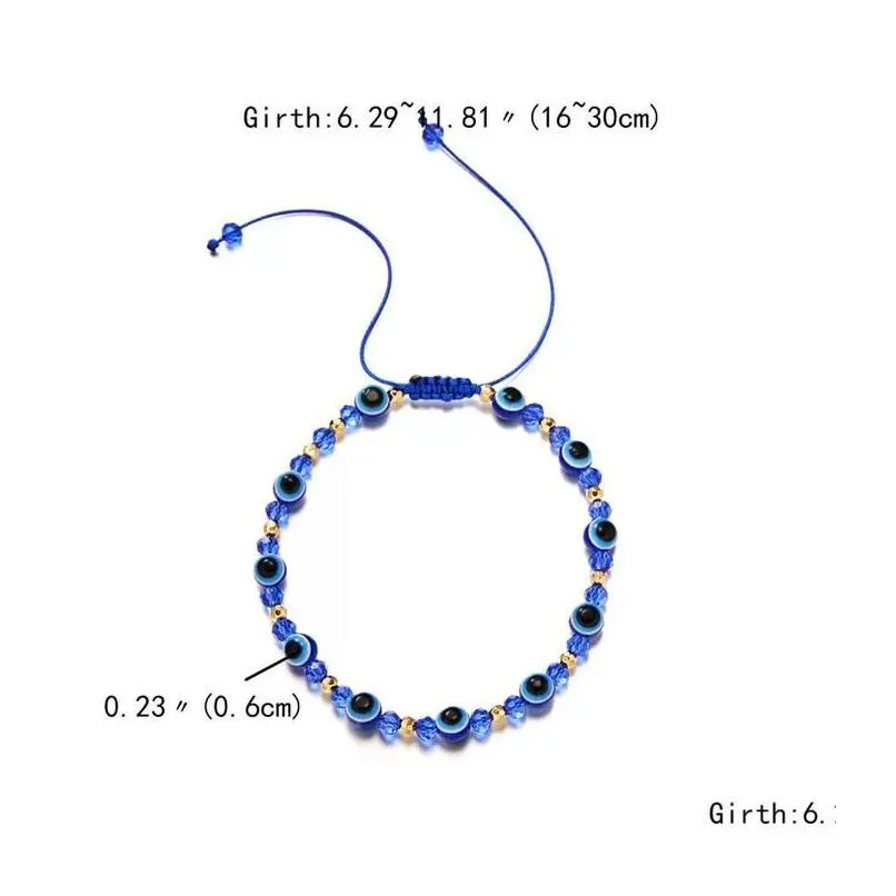 Beaded Turkish Evil Blue Eye Beads Strands Bracelet Handmade Braided Rope Chain Colorf Couple Crystal Bracelets Mixed Colors Dhgarden Dhwbf