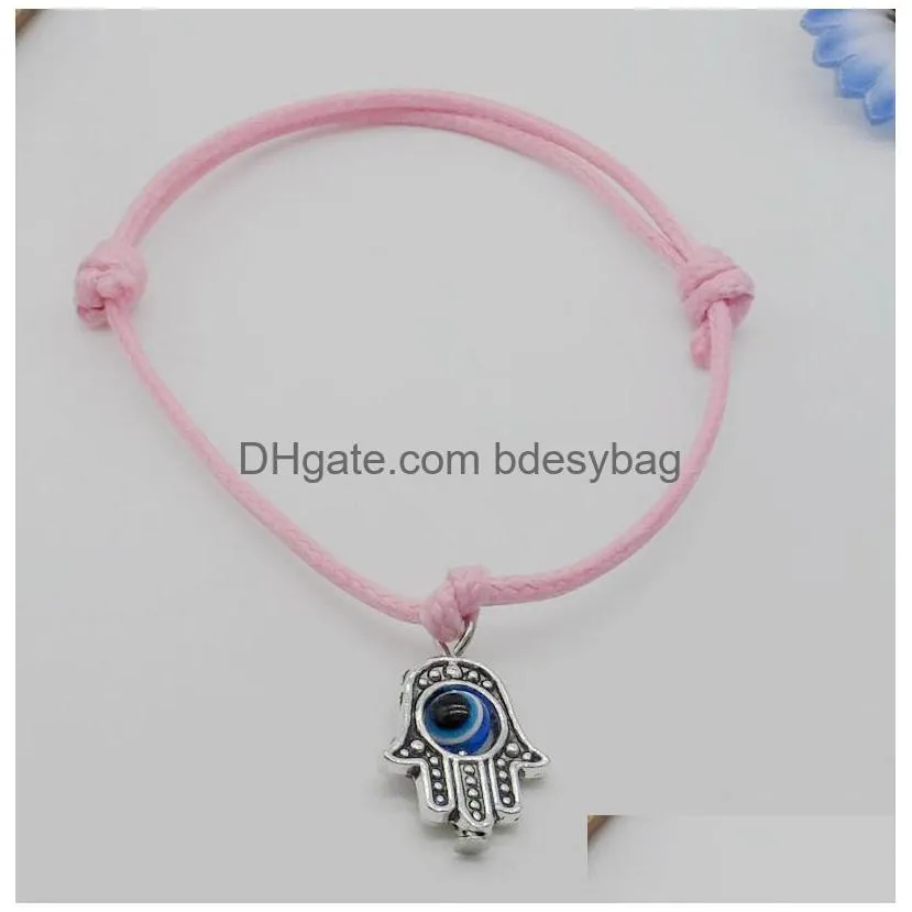 Charm Bracelets 100Pcs/Lot Lucky String Hamsa Hand Evil Eye Charms Red Wax Cord Adjustable Bracelet Diy Jewelry New Drop Delivery Jewe Dhkgn