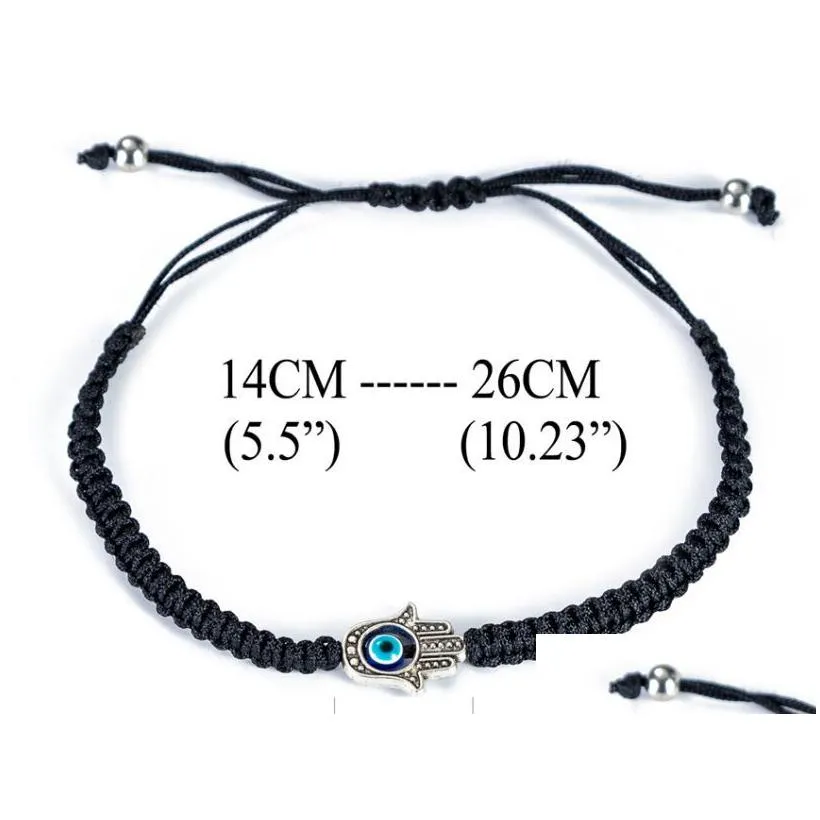 Charm Bracelets 20Pcs/Lot Lucky Kabh Black String Thread Hamsa Bracelets Blue Turkish Evil Eye Charm Women Handmade Friendsh Dhgarden Dhzhj