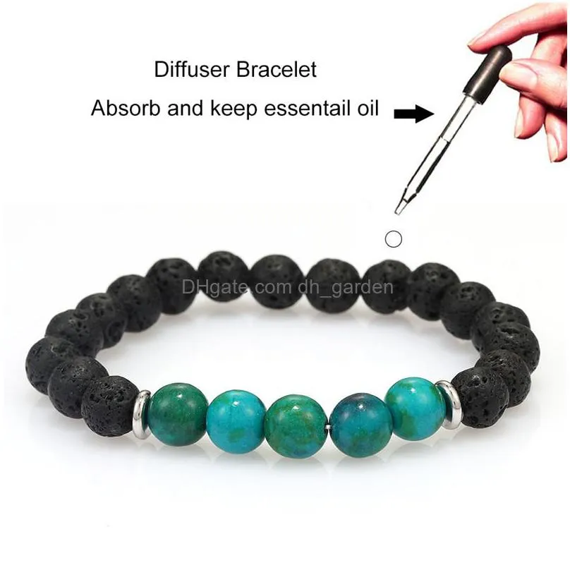 6 designs lava rock beads charms bracelets natural  oil diffuser elastic bracelet volcanic rock beaded hand strings men