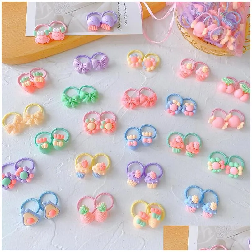 Hair Accessories 10 40Pcs Lot Baby Hair Accessories Cute Cartoon Girl Elastic Ropes Ties Girls Ponytail Holder Headband Drop Delivery Dhkcv