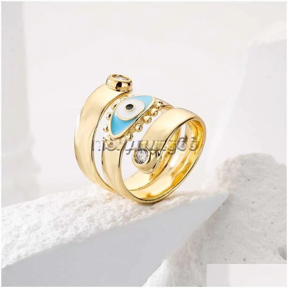 Band Rings Band Rings Newbuy Fashion Enamel Lucky Evil Eye Jewelry 2022 Trendy Gold Color Copper Open Finger Ring For Women Dhgarden Dhunq