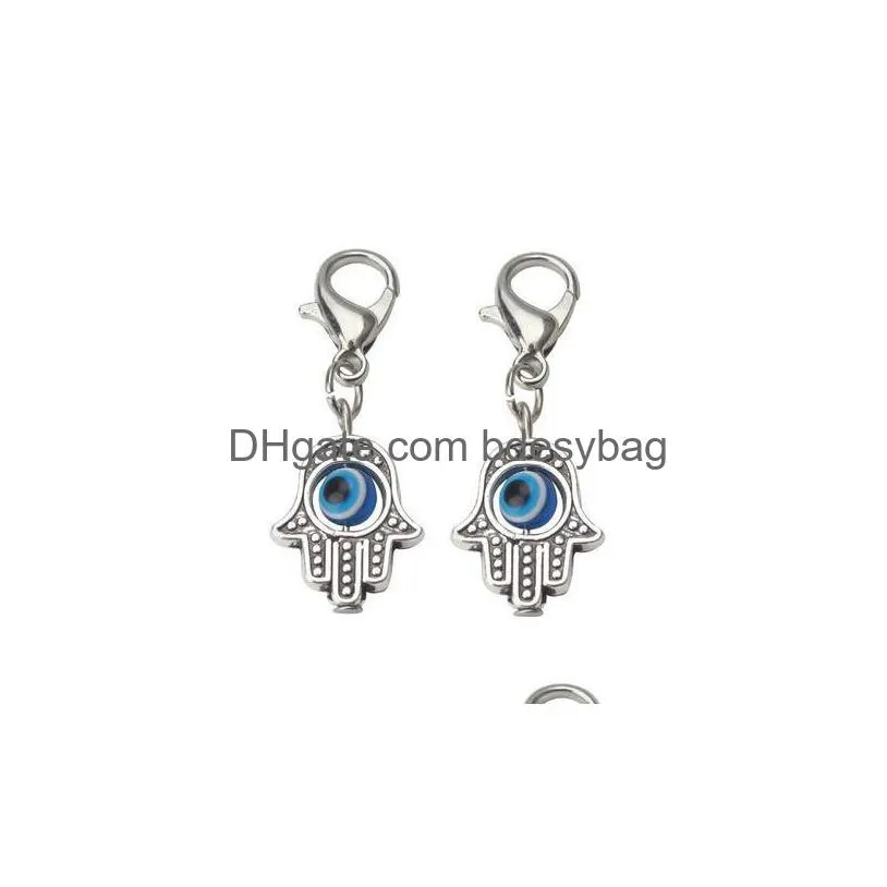 Charms 100Pcs Hamsa Hand Blue Evil Eye Kabh Luck Charms Lobster Clasp Dangle For Jewelry Making Findings Drop Delivery Jewelry Jewelry Dhzev