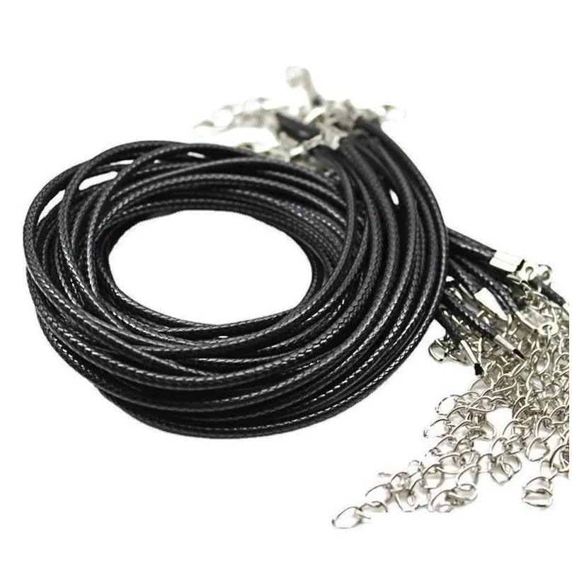 100pcs/lot 18inches black colorful adjustable braided bracelet for diy necklace leather cord bracelet jewelry making findings