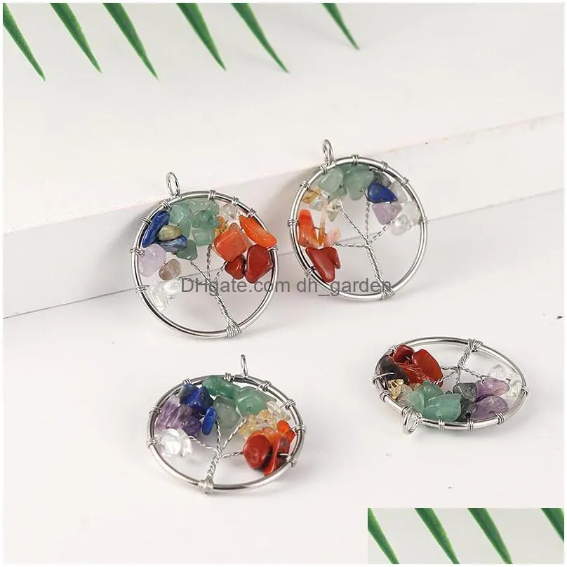 7 chakra stone tree of life handmade wire wrapped pendants for fashion colorful charm jewelry accessories wholesalez