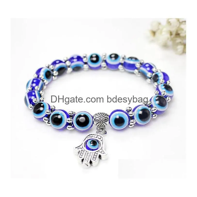 Beaded Lucky Fatima Hamsa Hand Blue Evil Eye Charms Bracelets Bangles Beads Turkish Pseras For Women Jewelry Drop Delivery Jewelry Bra Dhtvc