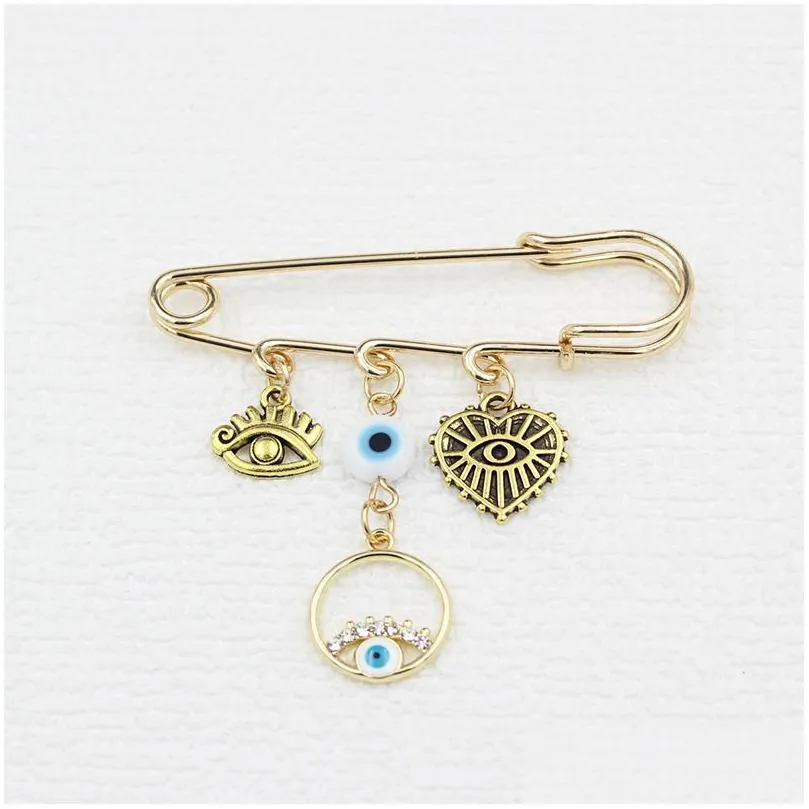 Pins, Brooches Wholesale Hamsa Hand Brooch Rhinestone White Blue Evil Eye Safety Pin For Friends And Family Gift Lucky Jewel Dhgarden Dhbti