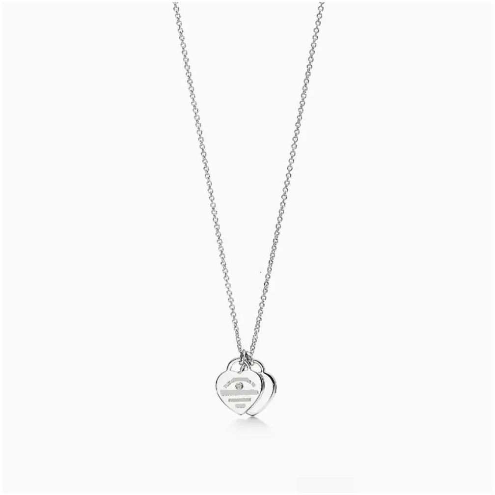 Pendant Necklaces Ly Classic High Edition S925 Sterling Sier Double Heart Charm Drop Glue Set Diamond Plated Love Necklace Drop Delive Otai4