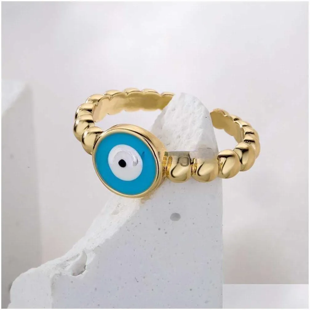 Band Rings Band Rings Newbuy Fashion Enamel Lucky Evil Eye Jewelry 2022 Trendy Gold Color Copper Open Finger Ring For Women Dhgarden Dhunq
