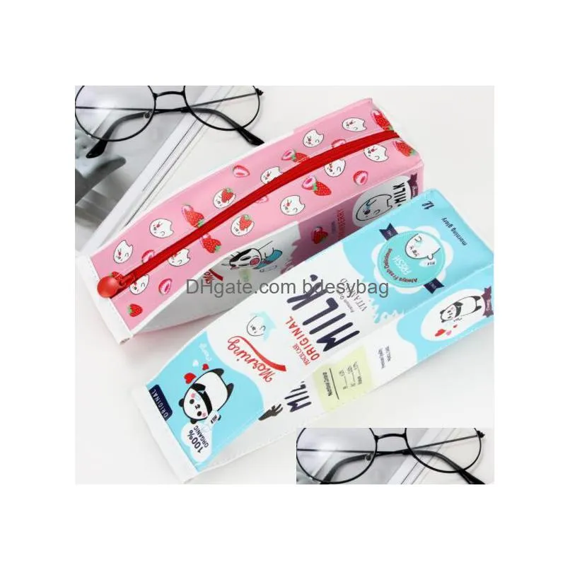 creative pu leather pencil box case simulation milk box cute pencil bag case kawaii stationery school supplies kids gift gb38