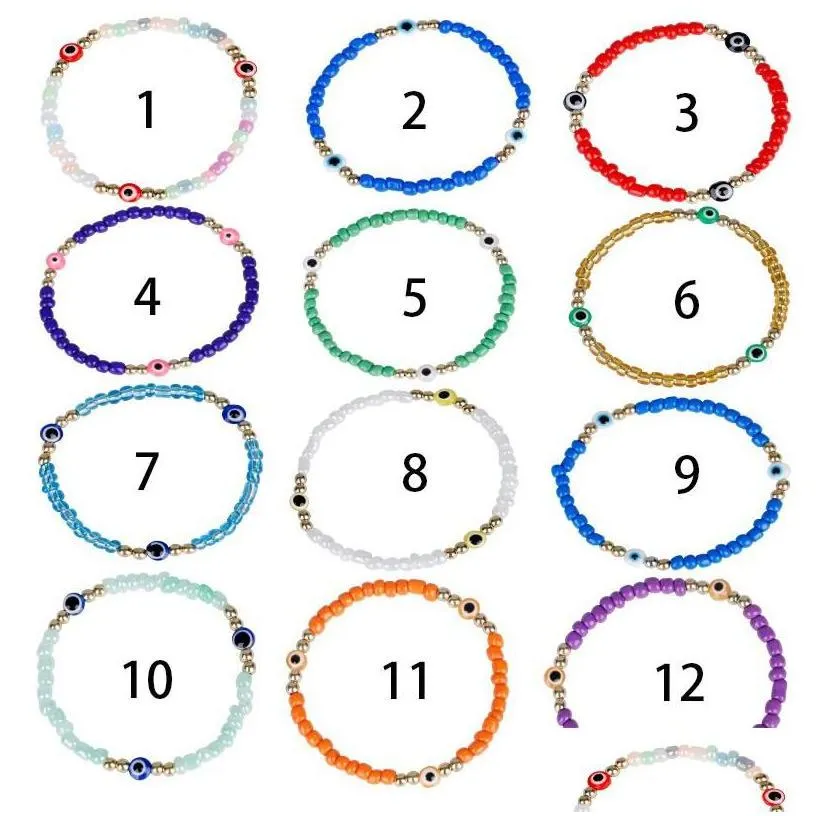 Charm Bracelets Charm Bracelets Evil Turkish Eye Bracelet Handmade Rope Chain Colorf Crystal Rice Beaded Elasticity For Wome Dhgarden Dhijp