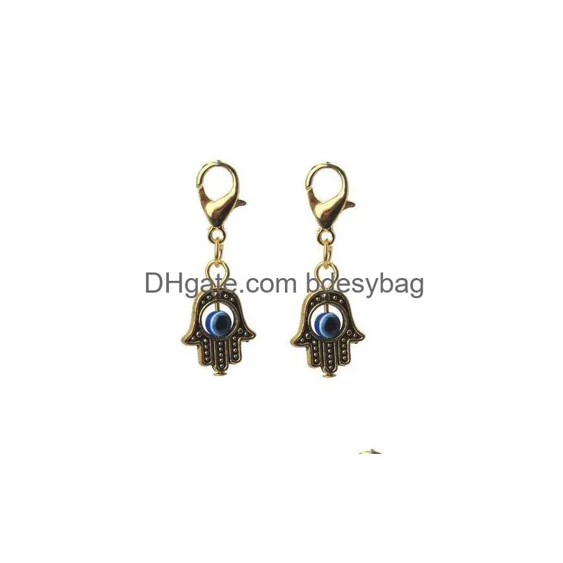 Charms 100Pcs Hamsa Hand Blue Evil Eye Kabh Luck Charms Lobster Clasp Dangle For Jewelry Making Findings Drop Delivery Jewelry Jewelry Dhzev