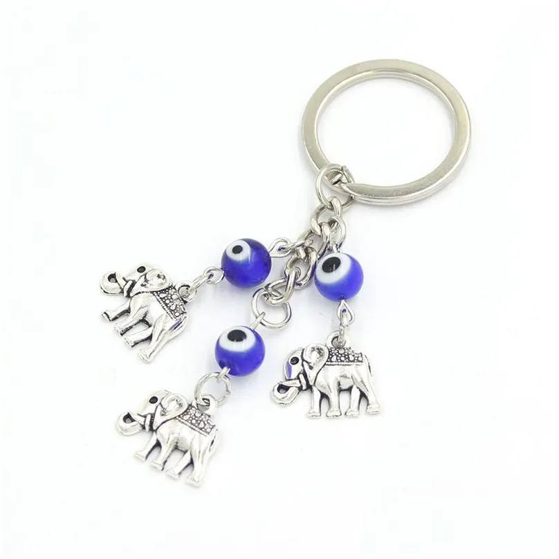 Key Rings Wholesale Lucky Evil Eye Keychain Car Key Rings Ceramics Blue Feather Leaf Elephant Keyring For Women Jewelry Gift Dhgarden Dhwxo