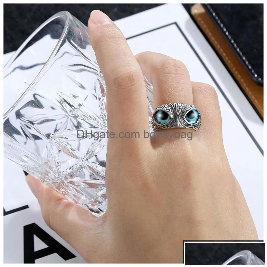 Band Rings Band Rings Evil Eye Turkish Owl Magic Ring Emo Nordic Pride Matching Punk Accessories Women Man Couples Gifts Selfdefense D Dh4Pj