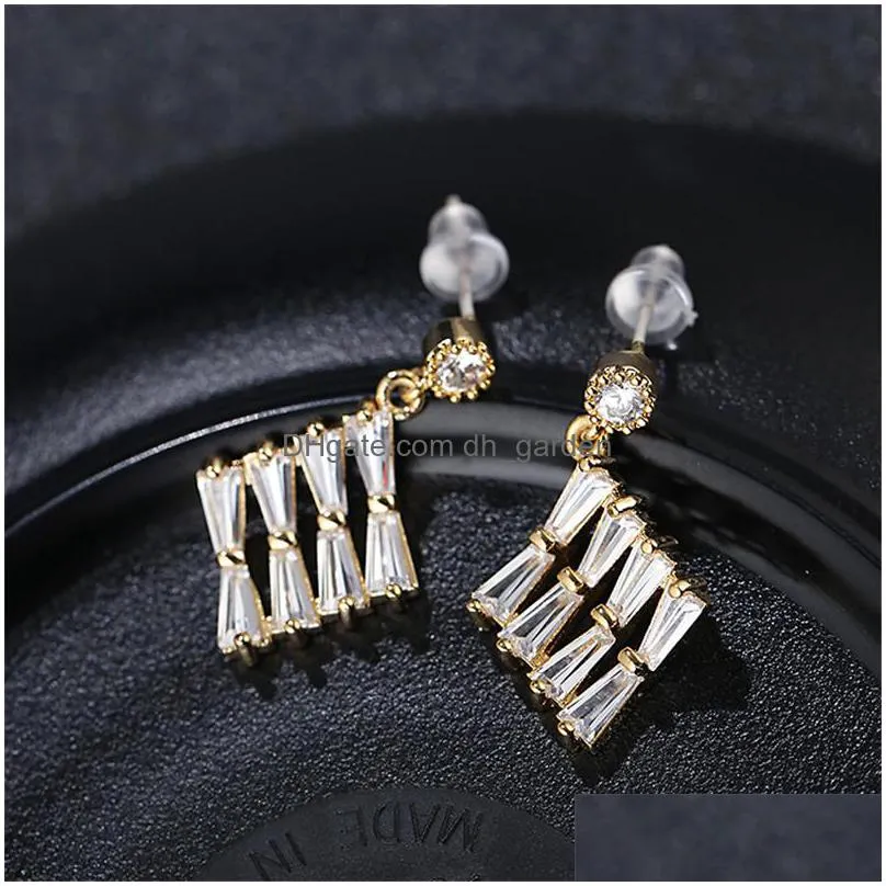 925 silver gold geometric rhombus earrings with zircon simple 2 style square earrings fashion korean earring jewerly for women hot