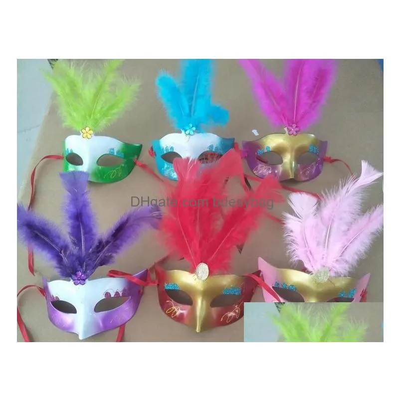 lovely feather rhinestone mask venetian masquerade party gift christmas decoration wedding favor novelty 20pcs/lot