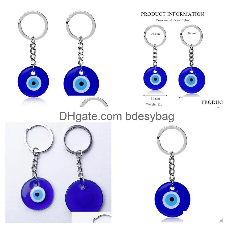 Key Rings Turkish Blue Evil Eye Key Rings Keychain Charms Pendants Crafting Glass With Keyring Hanging Ornament Jewelry Accessories Am Dhz8I