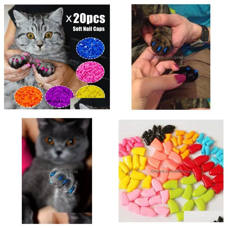 silicone soft cat nail caps / cat paw claw / pet nail protector/cat nail cover with glue and applictor g1123