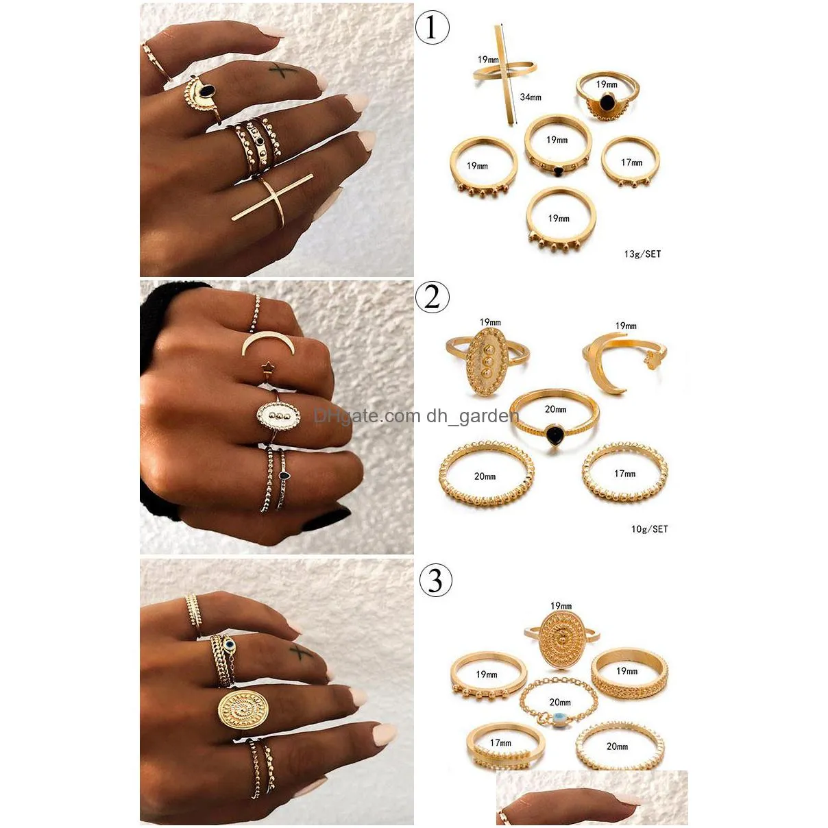10 design boho vintage gold hoop black teardrop silver moon rings set for women finger ring 2020 female bohemian jewelry giftsz