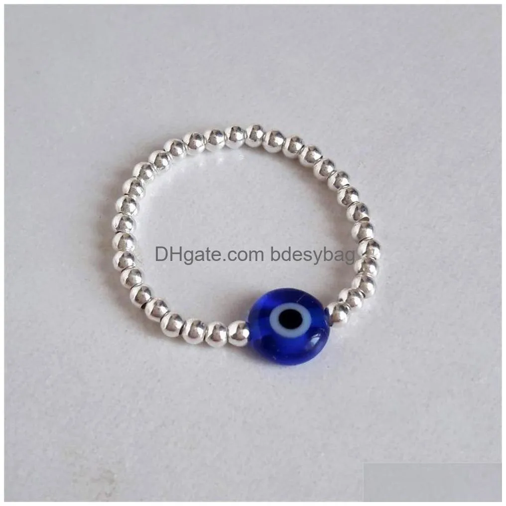 Band Rings Fashion Evil Eye Reduce Pressure Glass Beaded Ring For Women Exquisite Relax Anxiety Fidget Meditation Adjustable Rings Jew Dhv5G