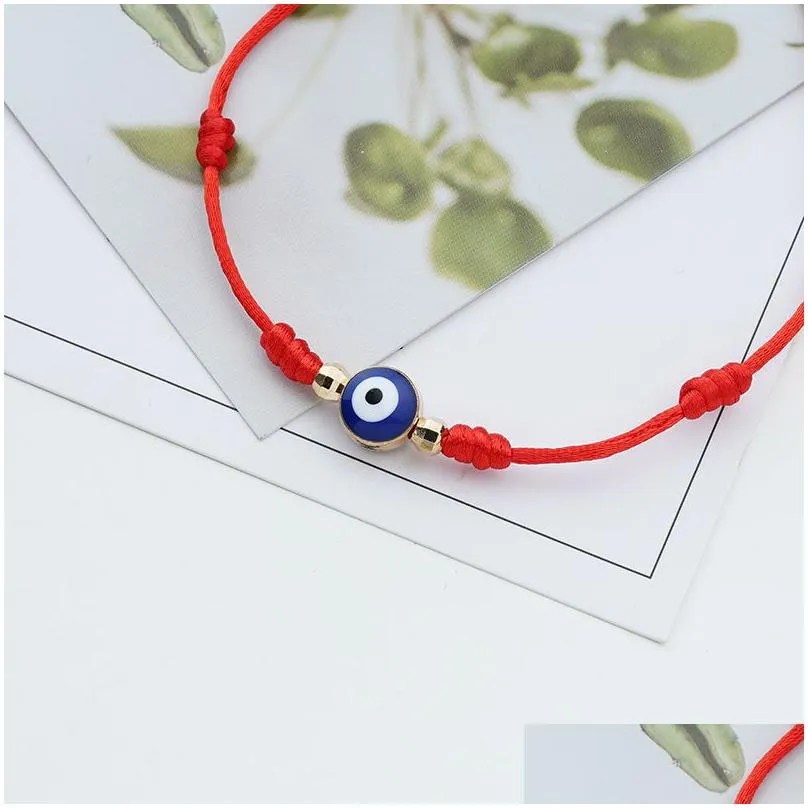 Charm Bracelets 7 Knots Blue Evil Eye Bracelet Paper Card Adjustable Lucky Red String Bracelets Couple Jewelry Friendship 2P Dhgarden Dh1Hr