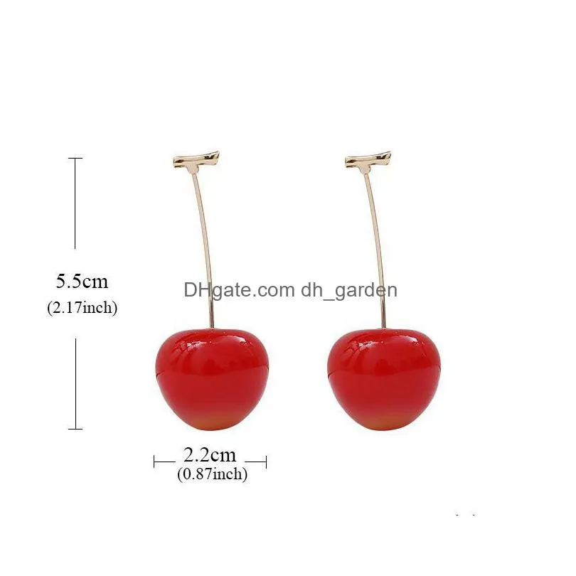 fashion 3d red cherry drop earrings cute fruit gold dangle earrings charm jewelry gift earrings for women girls valentines dayz