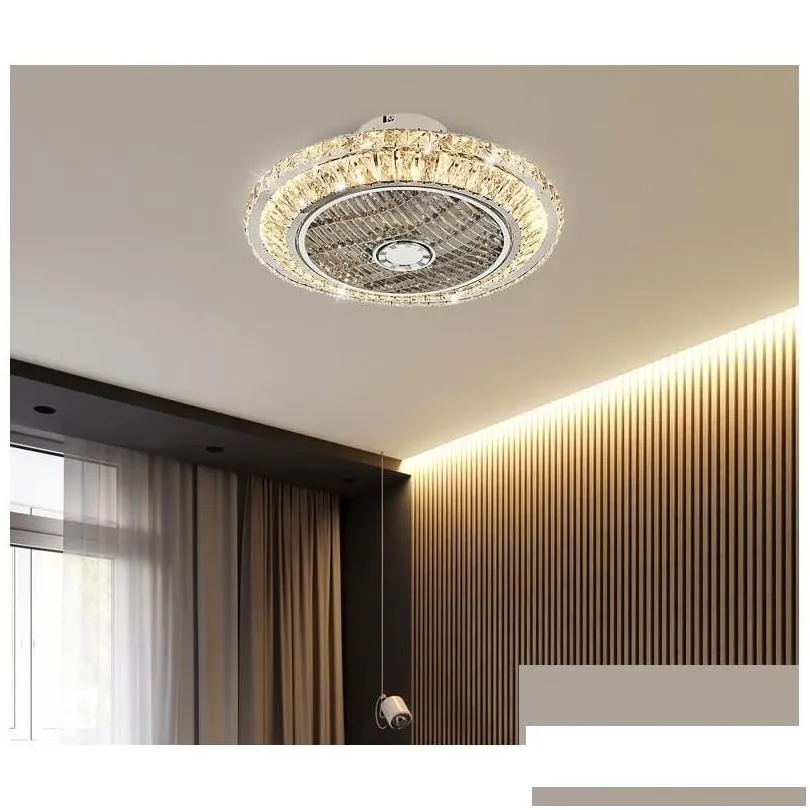 Ceiling Fans Bluetooth Crystal Smart Modern Led Fan Lamps With Lights App Remote Control Ventilator Lamp Silent Motor Bedroom Decor