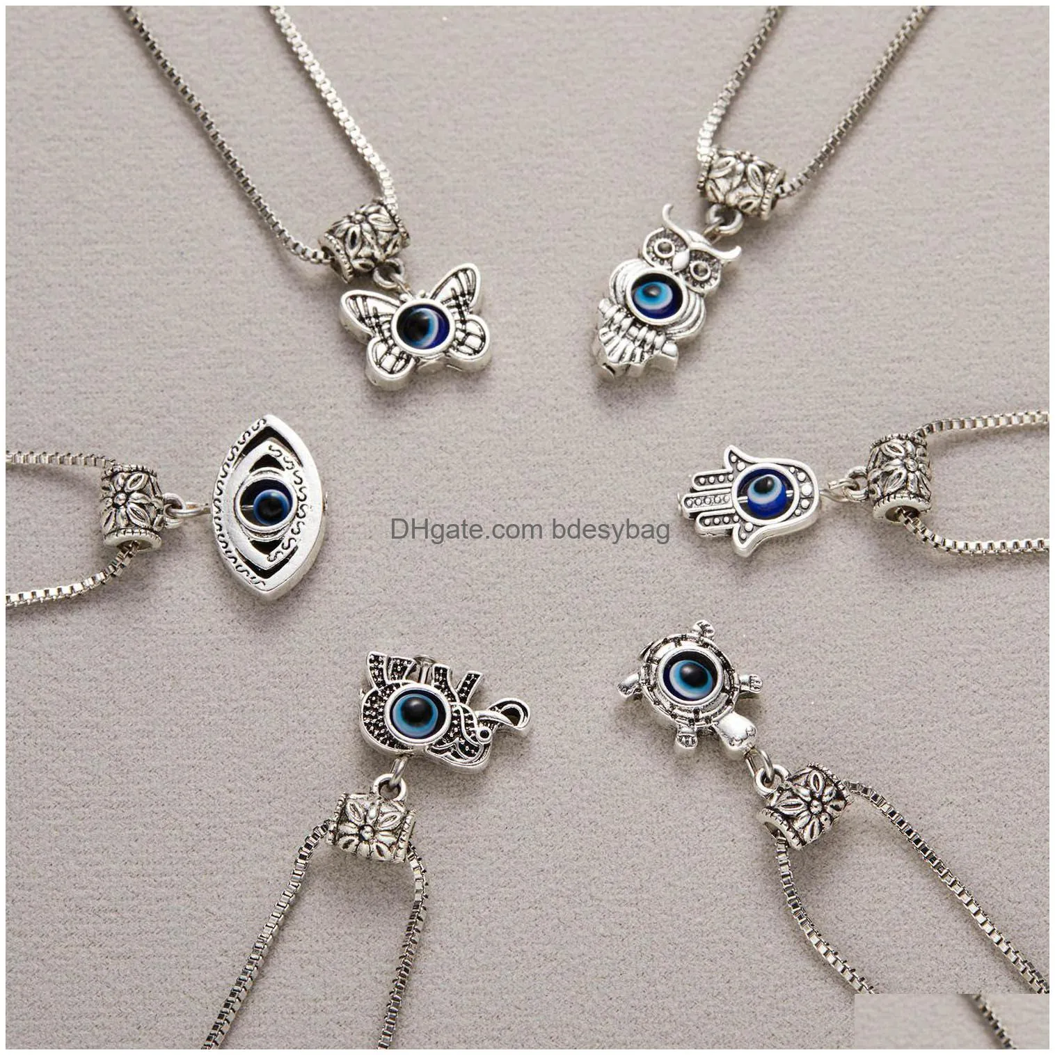 Pendant Necklaces 2022 Charm Turkish Jewelry Evil Blue Eye Butterfly Turtle Owl Palm Necklace For Women Men Pendant Clavicle Chain Cho Dh1Kt