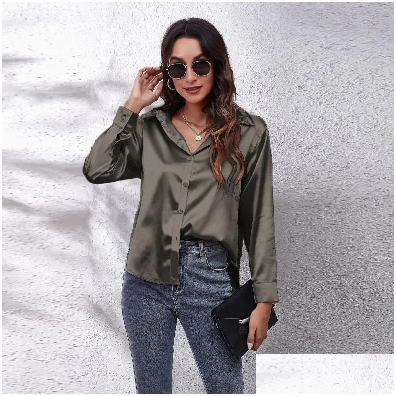 womens blouses womens satin silk blouse v neck button down long sleeve casual summer dressy tops for work professional