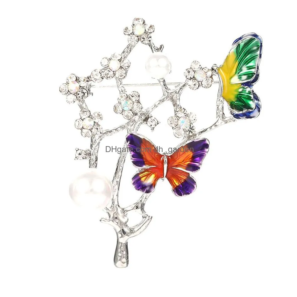 elegant charm butterfly animal pearl brooch women rhinestone large butterflies jewelry colorful insect pins vintage fashion gifts