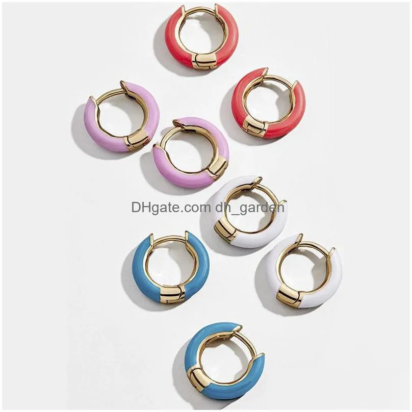 2020 colorful drip oil hoop earrings popular enameled cooper mini circle statement earrings for women ear cuffs fashion jewelryz