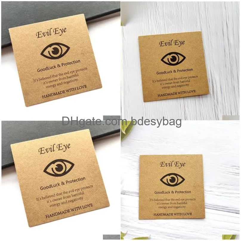 Tags, Price Tags, Card 100Pcs Handmade The Evil Eye Design Packaging Card Paper Good Luck Protection Friendship Bracelet Jewelry Drop Dhycu