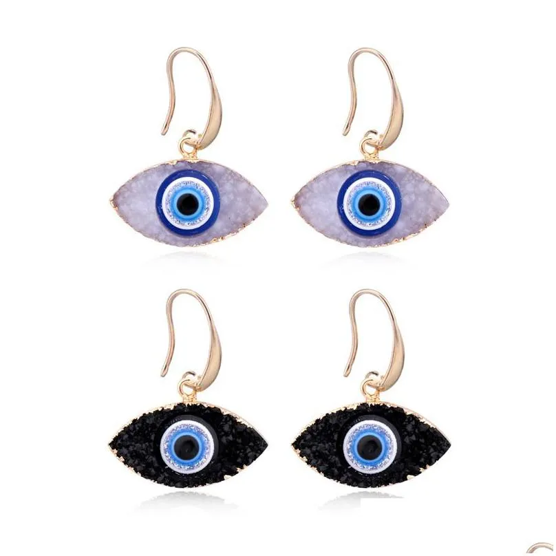 Pendant Necklaces Blue Inspired Jewelry Evil Eye Druzy Drusy Pendant Necklace Earrings Resin Quartz Crystal Fashion For Drop Dhgarden Dhceo